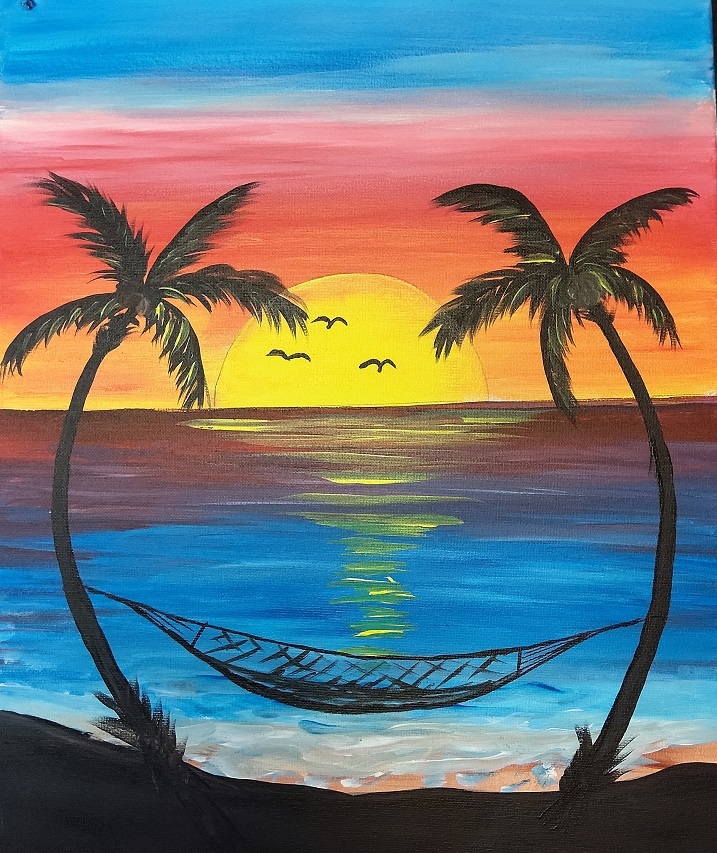 Paint Class: Hanging at the Beach In-Person and Virtual Sip & Paint Class at Cheers N Paint