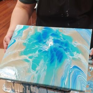 Acrylic Pour Class masterpiece during a paint and sip art class at Cheers n Paint, Cary, NC