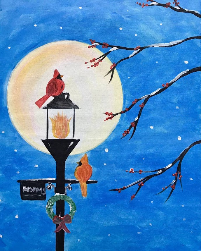 Winter Cardinal Kids paint class