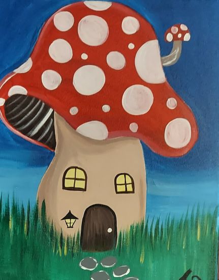 Mushroom-house-kids-paint-class-cheers-n-paint-Cary-NC