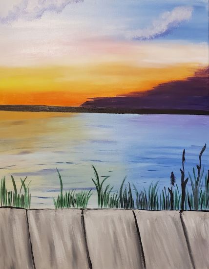 lake-off-the-dock-acrylic-adult-sip-n-paint-cheers-n-paint-cary-NC-27519