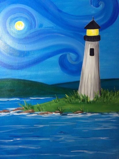 lighthouse-on-windy-hills-acrylic-adult-class-cheers-N-Paint-Cary-NC