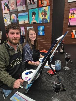 Couple At Date Night At Adult Paint And Sip Class In Cary, Nc