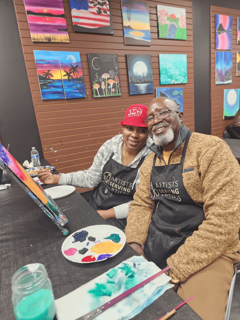 Adult Couple At Paint And Sip Class In Cary, Nc