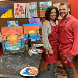 Couple On Date Night At Cheers N Paint Studio After Paint N Sip Class In Cary, Nc.