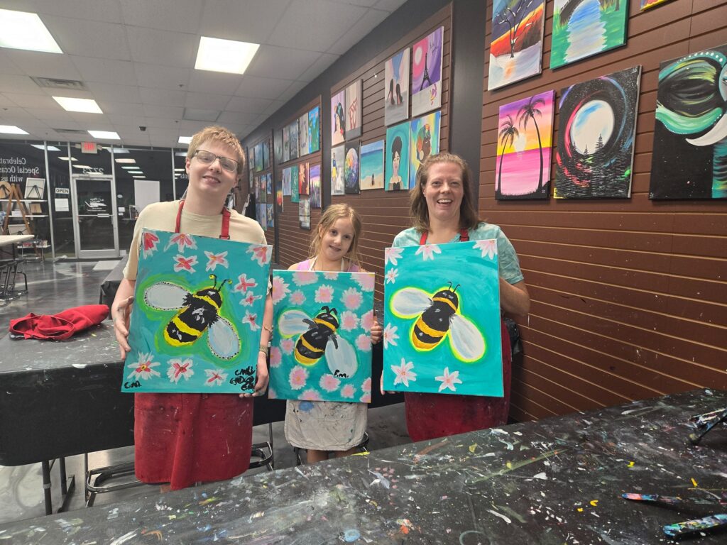 Bee art painting class for the whole family.