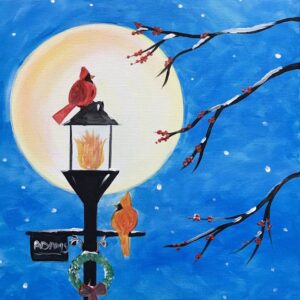 Kids Little Splatters: Cardinals On The Lamp Post In Studio At Cheers N Paint Cary, Nc
