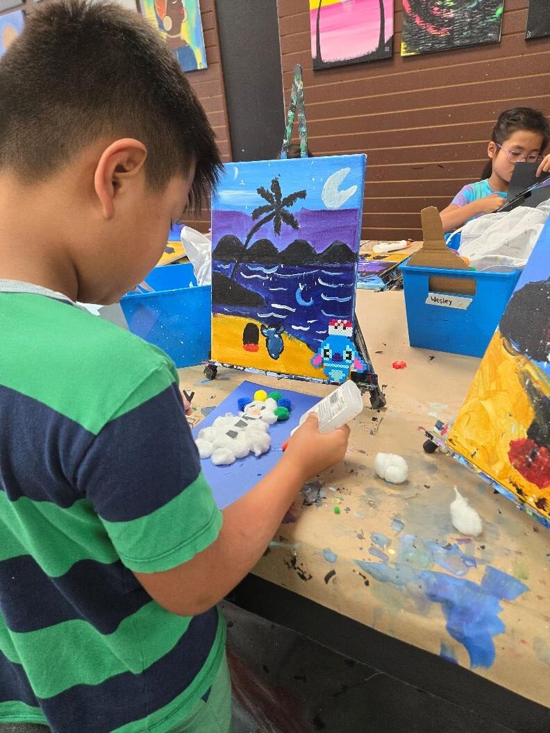 Summer Art Camp Student working on snowman art project