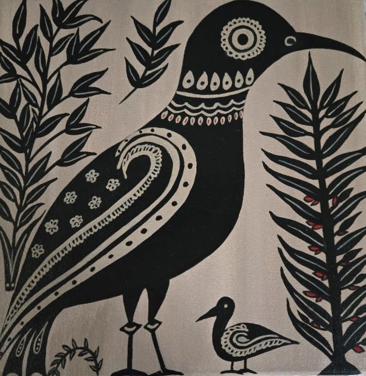 Warli-bird-paint-and-sip-cheers-n-paint-cary-NC