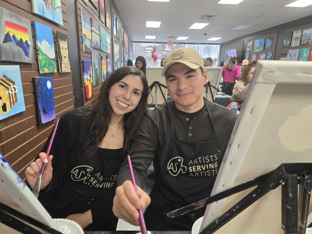 couple on date night at Paint & Sip art class in Cary 