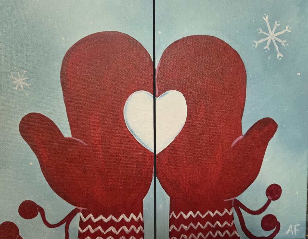 Couples Mitten Heart Kids Paint Class Cheers N Paint