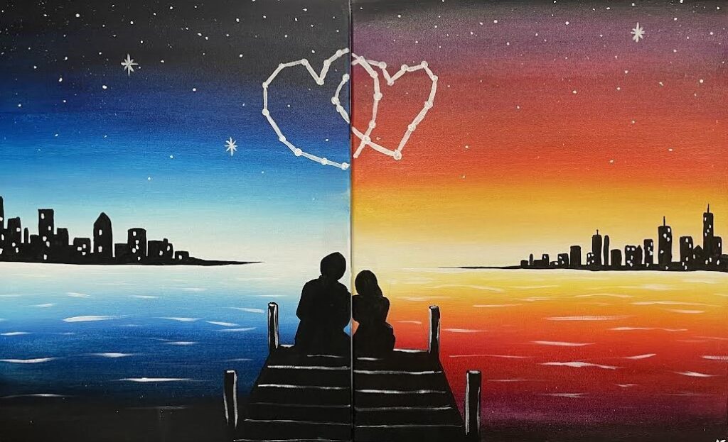 One-Love-Two-Skies-paint-sip-class-adult-cheers-n-paint-cary-NC