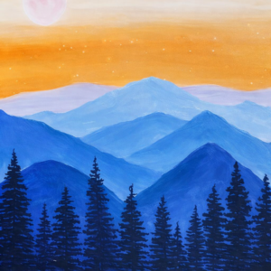 Orange Background With Light Blue Mountains