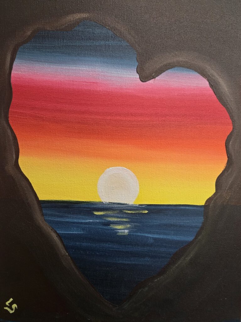 Heart-sunset-little-splatter-kids-paint-session-cheers-n-paint-cary-NC-27519