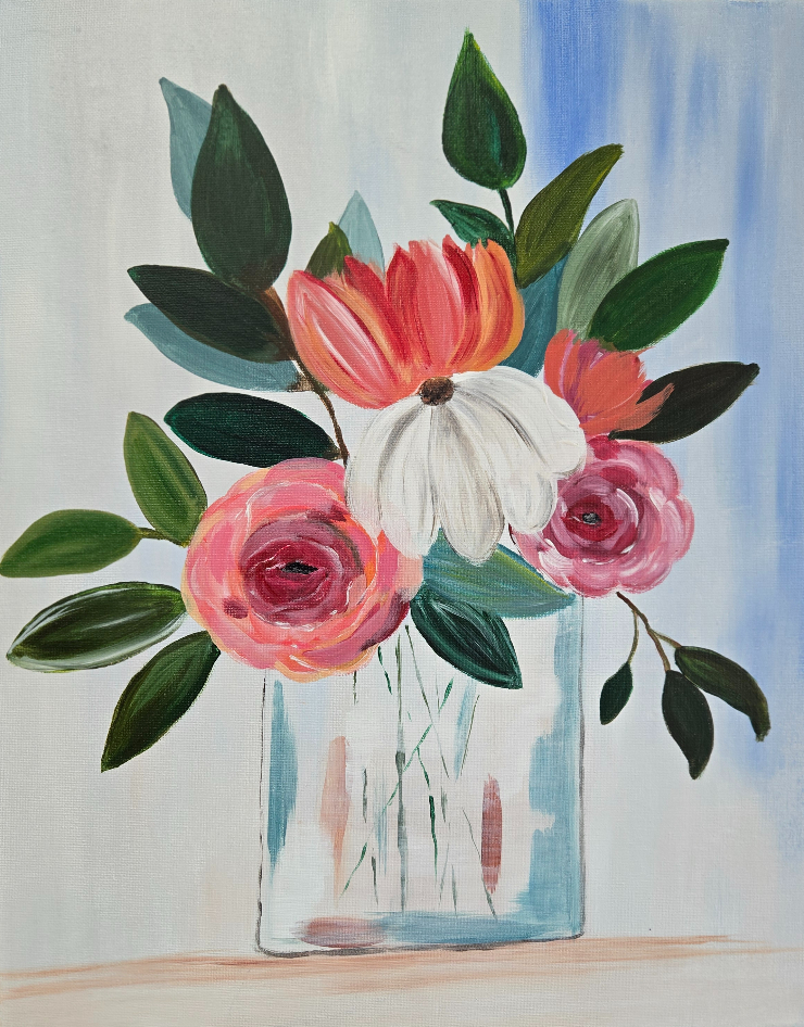 Flowers-in-a-Vase-Paint-and-Sip-In-Studio-Adult-Class-cheers-n-paint-cary