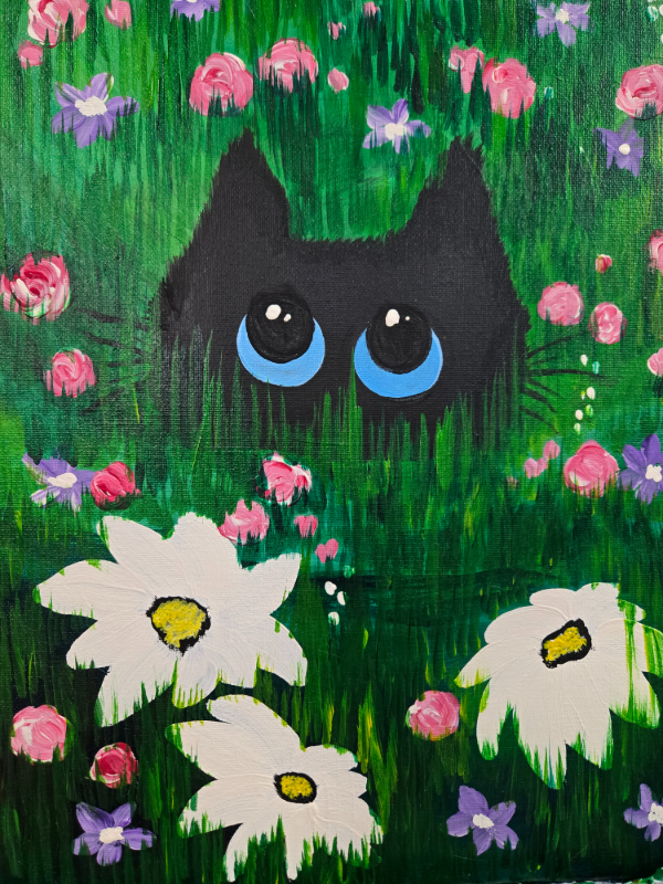 Black-Cat-In-The-Flower-Kids-Paint-Class