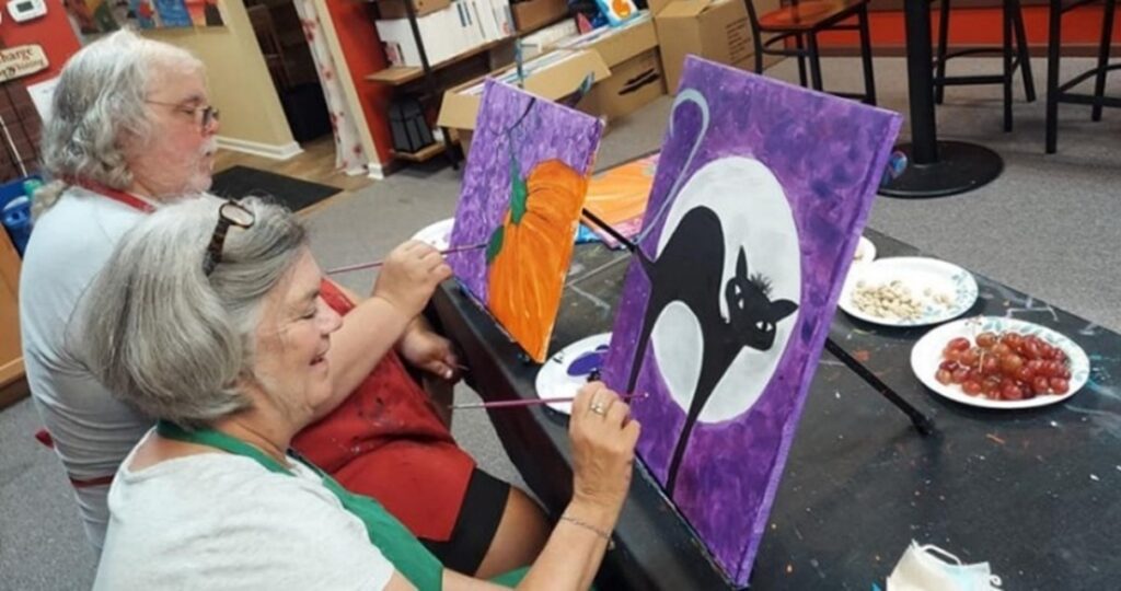 Bob And Kathy Painting At Cheers N Paint Studio