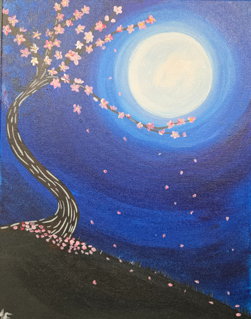 Little Splatter: Moonlight &Amp; Cherry Blossoms Tree Kids Paint Class