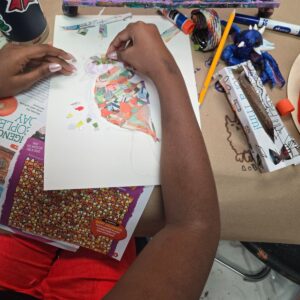 Student Creating A Torn Paper Collage Bird During A Homeschool Art Class At Cheers N Paint In Cary, Nc
