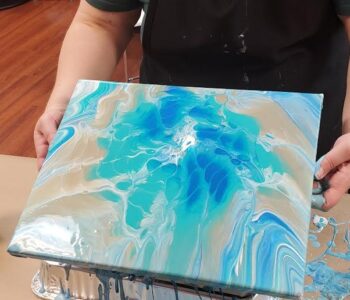 Acrylic Pour Class masterpiece during a paint and sip art class at Cheers n Paint, Cary, NC